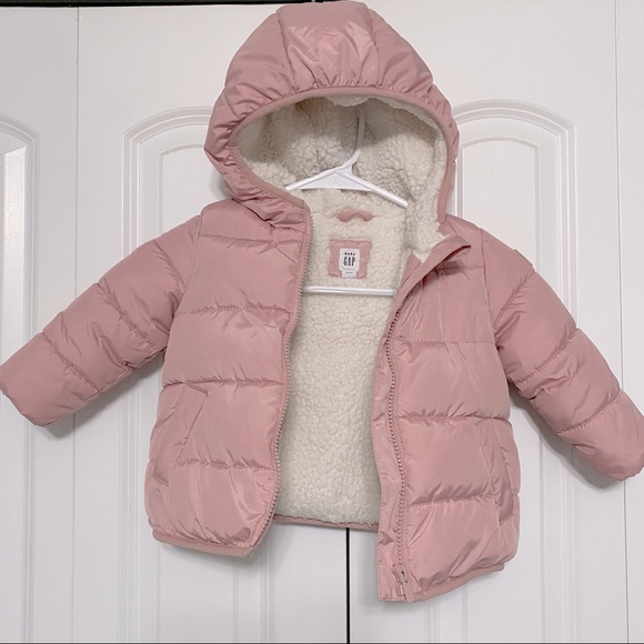 GAP Other - Baby Gap Pink Puffer Jacket Sherpa Lined Size 18-24 months EUC